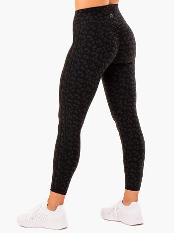 Black / Leopard Women's Ryderwear Evolution High Waisted Scrunch Leggings | DF3987186