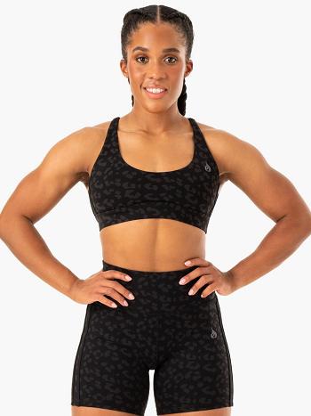 Black / Leopard Women's Ryderwear Evolution Sports Bras | NG5460689