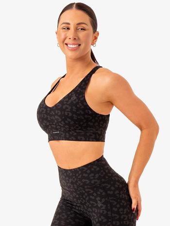 Black / Leopard Women's Ryderwear Ultra V-Neck Sports Bras | 57ES33668