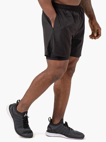 Black Men's Ryderwear Pursuit 2 In 1 Training Shorts | REH38482