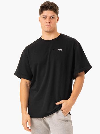 Black Men's Ryderwear Pursuit Oversized Fleece T-shirt | FG8375801