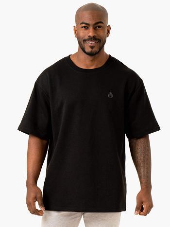 Black Men's Ryderwear Throwback Oversized Fleece T-shirt | 6D8296590