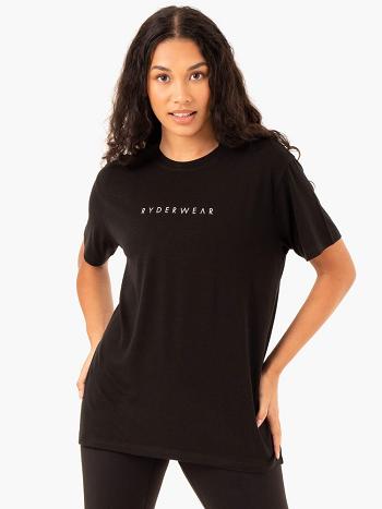 Black Women's Ryderwear Boyfriend Longline T-Shirt Top | GB6030914