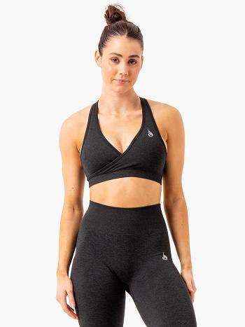 Black Women's Ryderwear Essential Cross Over Sports Bra Seamless | GB4484415