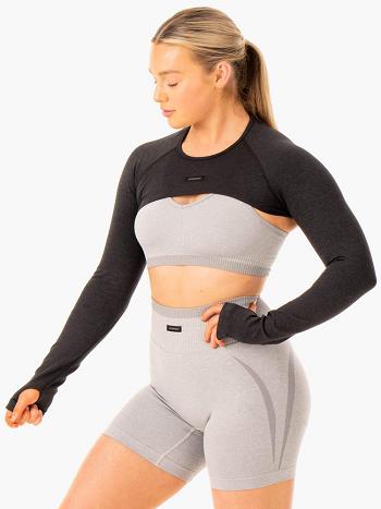 Black Women's Ryderwear Excel Seamless Super Crop Top | 63RT51237