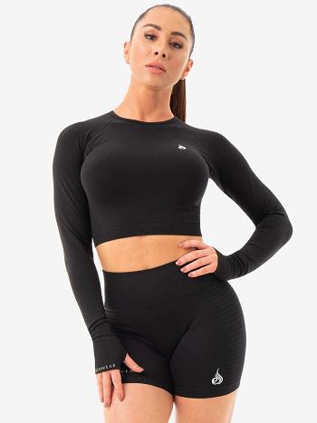 Black Women's Ryderwear Geo Seamless Long Sleeve Crop Top Top | 60JS17466