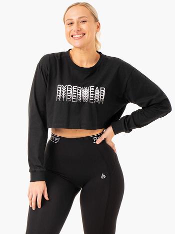 Black Women's Ryderwear Level Up Long Sleeve T-Shirt Top | MNG57141