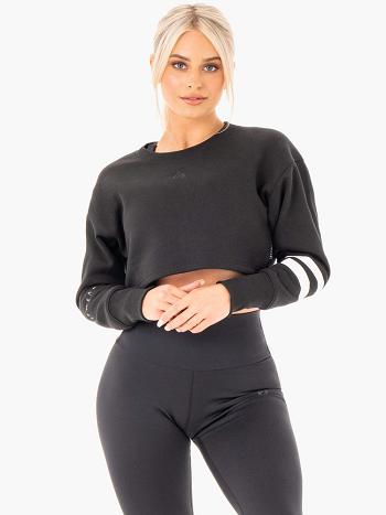 Black Women's Ryderwear Motion Cropped Sweater Top | 6Y6157910