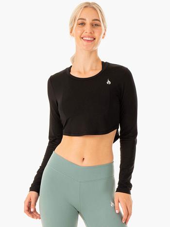 Black Women's Ryderwear Revival Long Sleeve Mesh T-Shirt Top | 62FE63906