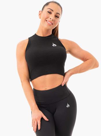 Black Women's Ryderwear Ribbed Crop Tanks | 73HF34924