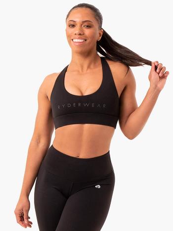 Black Women's Ryderwear Staples Cross Over Sports Bras | MT5516560