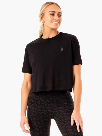 Black Women's Ryderwear Ultra Scoop T-Shirt Top | 6Y6488473