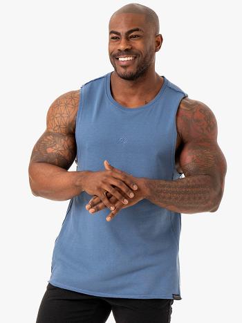 Blue Men's Ryderwear Force Fleece Tank Top | 87FV93325