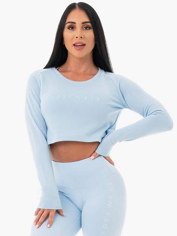 Blue Women's Ryderwear Staples Cropped Sweater Top | 151F93858