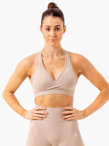 Brown Women's Ryderwear Essential Cross Over Sports Bra Seamless | 48JS80727