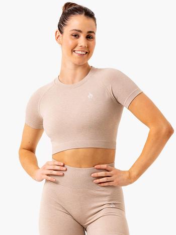 Brown Women's Ryderwear Essential Seamless Tee Top | 66EW57830