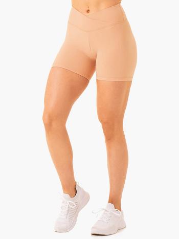 Brown Women's Ryderwear Serene Cross Over Scrunch Shorts | 6Y5276396