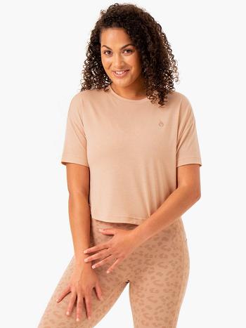 Brown Women's Ryderwear Ultra Scoop T-Shirt Top | 67U6080725