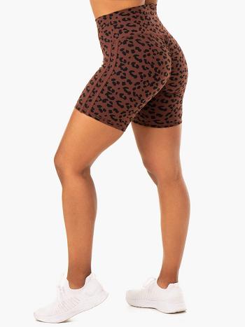 Chocolate / Leopard Women's Ryderwear Evolution High Waisted Scrunch Shorts | 51RT61329