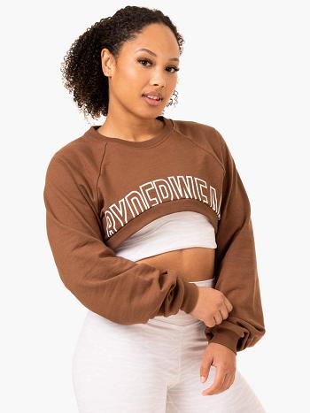 Chocolate Women's Ryderwear Emerge Super Crop Sweaters | DS7032184