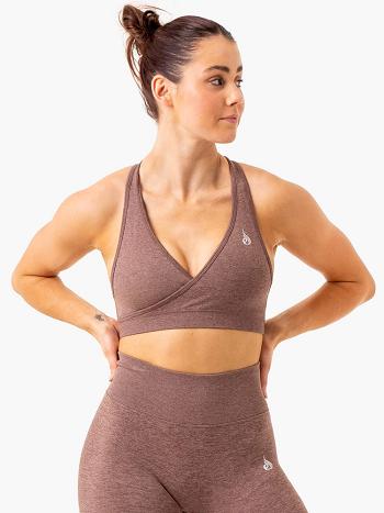 Chocolate Women's Ryderwear Essential Cross Over Sports Bra Seamless | 49YF41780