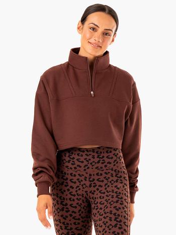 Chocolate Women's Ryderwear Evolution Half Zip Sweater Top | HY6443739