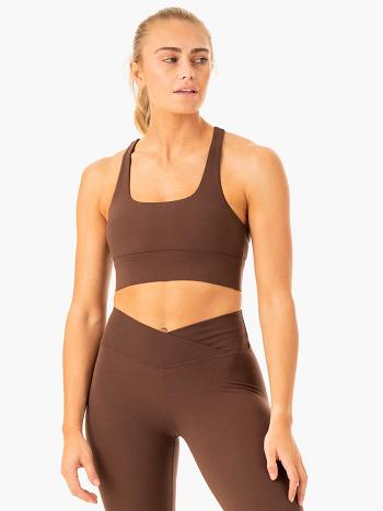 Chocolate Women's Ryderwear Flow Square Neck Sports Bras | DF5016907