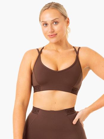 Chocolate Women's Ryderwear Level Up V-Neck Sports Bras | 54FV61816