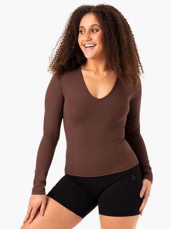 Chocolate Women's Ryderwear NKD Align Long Sleeve Training Top Top | OKT36320