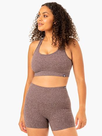 Chocolate Women's Ryderwear Rib Seamless Sports Bras | DF5320247