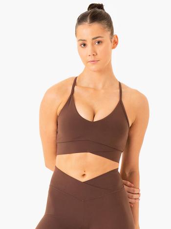 Chocolate Women's Ryderwear Serene Cross Over Sports Bras | 55SB73904