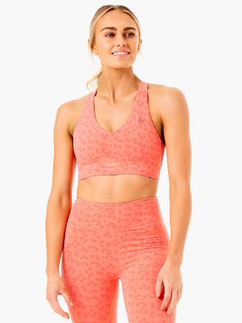 Coral / Leopard Women's Ryderwear Ultra V-Neck Sports Bras | 5G5341528