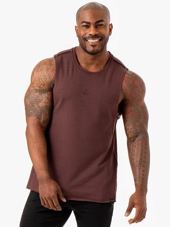 Dark Red Men's Ryderwear Force Fleece Tanks | 143J19750