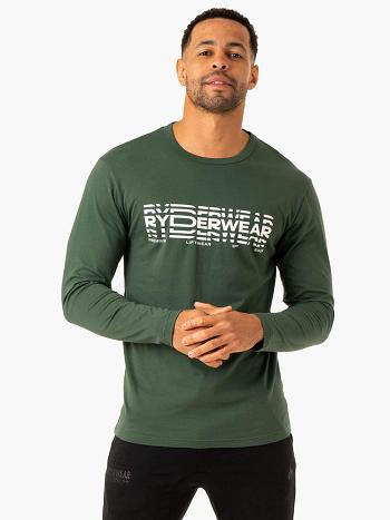 Green Men's Ryderwear Graphic Long Sleeve T-shirt | 5G8261647