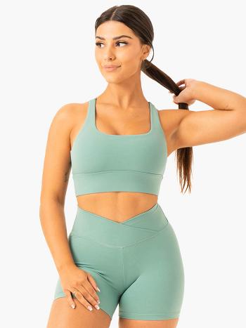 Green Women's Ryderwear Flow Square Neck Sports Bras | 53NG47048