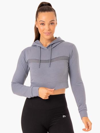 Grey / Blue Women's Ryderwear Hybrid Fitted Hoodie Top | 62SB15082