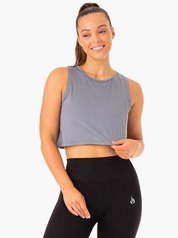 Grey / Blue Women's Ryderwear Hybrid Muscle Tanks | 68RC62241