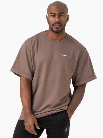 Grey Brown Men's Ryderwear Pursuit Oversized Fleece T-Shirt Active Lounge | 188F33475