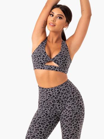 Grey / Leopard Women's Ryderwear Adapt Twist Sports Bras | 128G62010