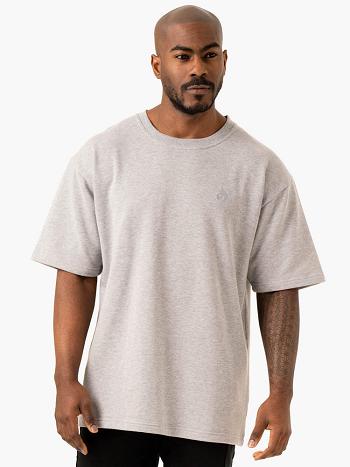 Grey Men's Ryderwear Throwback Oversized Fleece T-Shirt Top | 93JF34962