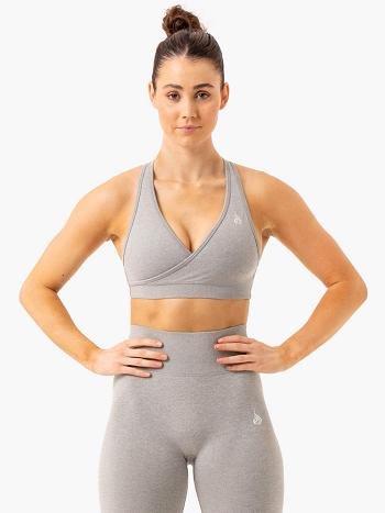 Grey Women's Ryderwear Essential Cross Over Sports Bra Seamless | 48SB18633