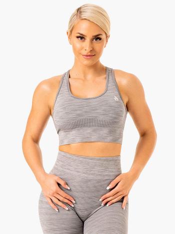 Grey Women's Ryderwear Evolve Longline Sports Bra Seamless | 48NG83365