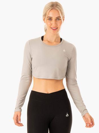 Grey Women's Ryderwear Revival Long Sleeve Mesh T-Shirt Top | RFD10961