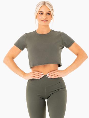 Khaki Women's Ryderwear Motion Cropped T-shirt | 119T19168