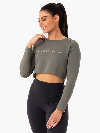 Khaki Women's Ryderwear Staples Cropped Sweater Top | DF5761215