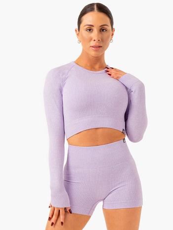 Lavender Women's Ryderwear Rib Long Sleeve Top Seamless | ES4835078