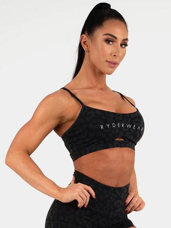 Leopard / Black Women's Ryderwear Animal Sports Bras | 96S87865