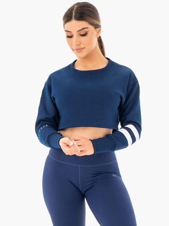 Navy Women's Ryderwear Motion Cropped Sweater Top | 6Y6184926