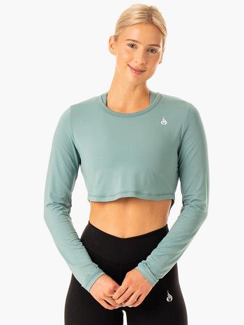 Olive / Green Women's Ryderwear Revival Long Sleeve Mesh T-Shirt Top | SF6210333