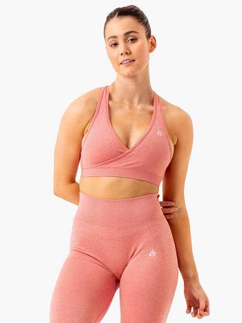 Pink Women's Ryderwear Essential Seamless Cross Over Sports Bras | G5B94263